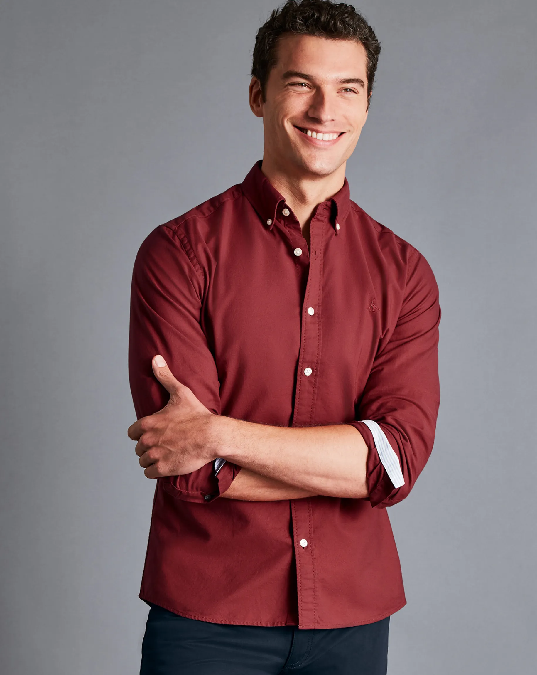 Shirt Sale|Casual Shirts<Charles Tyrwhitt Button-Down Collar Washed Oxford Shirt - Maroon Red