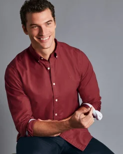 Shirt Sale|Casual Shirts<Charles Tyrwhitt Button-Down Collar Washed Oxford Shirt - Maroon Red