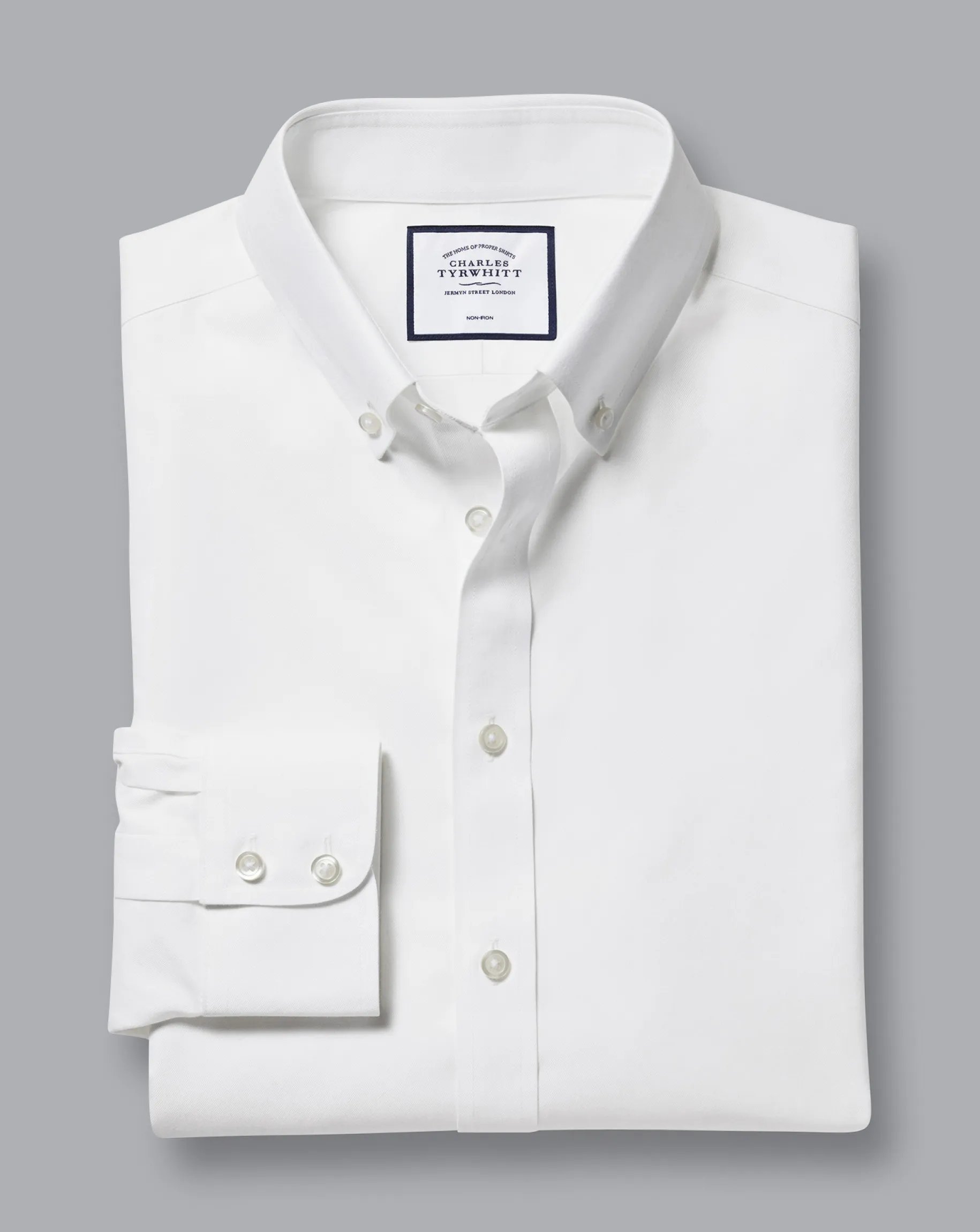 Dress Shirts|White Shirts<Charles Tyrwhitt Button-Down Non-Iron Twill Shirt - White