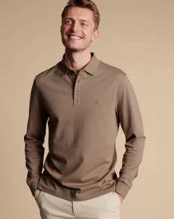 Long Sleeve polos|Polos<Charles Tyrwhitt Tyrwhitt Long Sleeve Pique Polo Camel