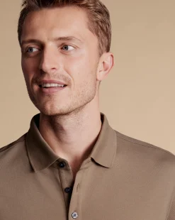 Long Sleeve polos|Polos<Charles Tyrwhitt Tyrwhitt Long Sleeve Pique Polo Camel