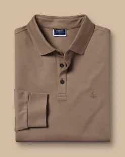 Long Sleeve polos|Polos<Charles Tyrwhitt Tyrwhitt Long Sleeve Pique Polo Camel