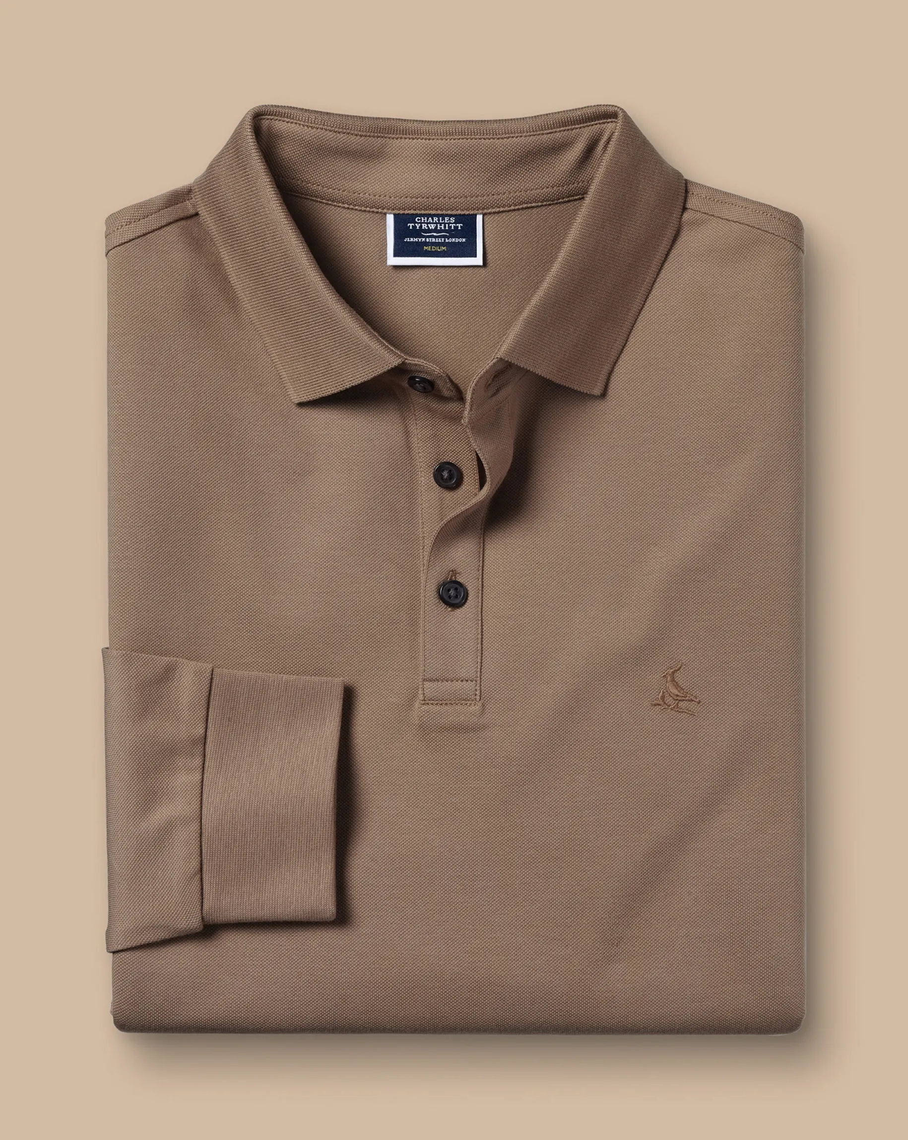 Long Sleeve polos|Polos<Charles Tyrwhitt Tyrwhitt Long Sleeve Pique Polo Camel