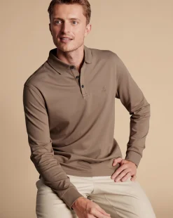 Long Sleeve polos|Polos<Charles Tyrwhitt Tyrwhitt Long Sleeve Pique Polo Camel