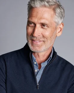 Quarter Zip Sweaters|Sweaters<Charles Tyrwhitt Cashmere Quarter Zip Sweater - Navy