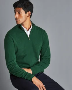 Quarter Zip Sweaters|Sweaters<Charles Tyrwhitt Cashmere Quarter Zip Sweater - Dark Green