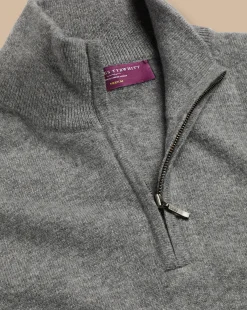 Seasonal Looks|Quarter Zip Sweaters<Charles Tyrwhitt Cashmere Quarter Zip Sweater - Grey