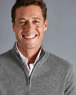 Seasonal Looks|Quarter Zip Sweaters<Charles Tyrwhitt Cashmere Quarter Zip Sweater - Grey