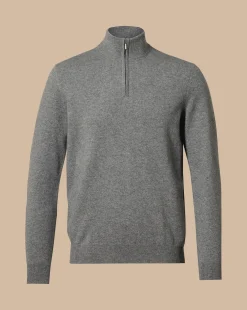 Seasonal Looks|Quarter Zip Sweaters<Charles Tyrwhitt Cashmere Quarter Zip Sweater - Grey