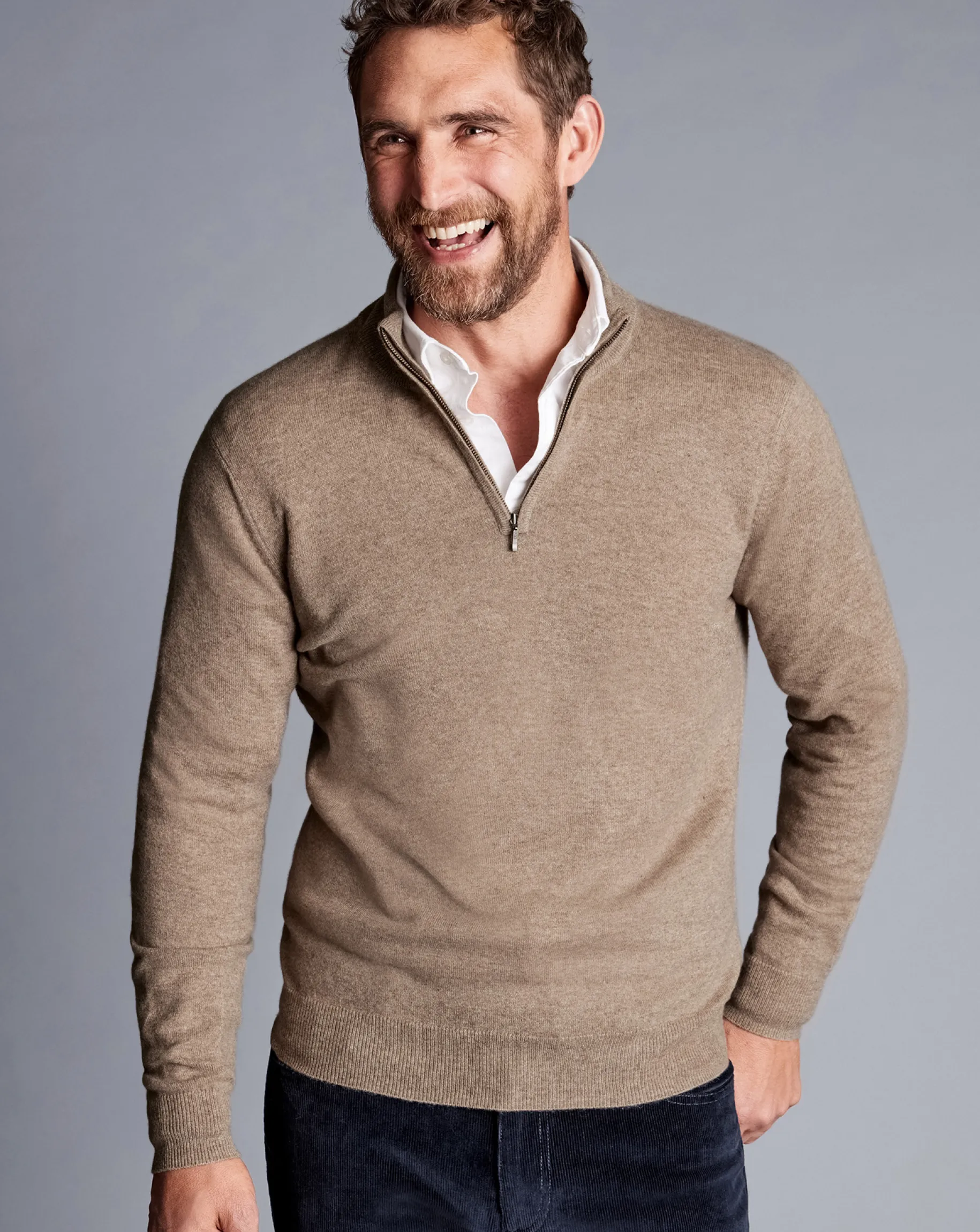 Quarter Zip Sweaters|Sweaters<Charles Tyrwhitt Cashmere Quarter Zip Sweater - Oatmeal