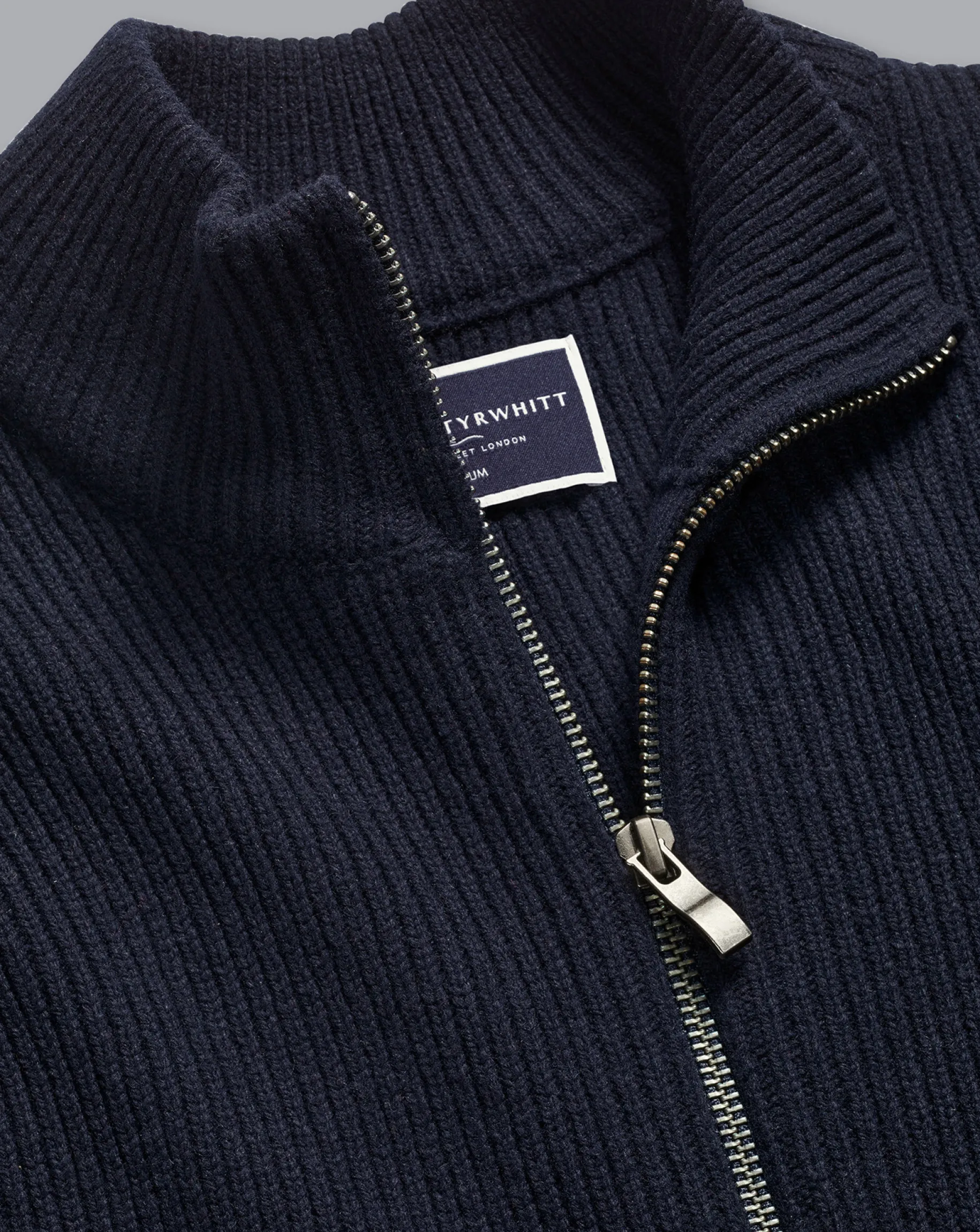 Blue Sweaters|Cardigans<Charles Tyrwhitt Chunky Zip Funnel Neck Cardigan - Navy