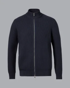 Blue Sweaters|Cardigans<Charles Tyrwhitt Chunky Zip Funnel Neck Cardigan - Navy