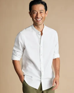 Collarless Shirts|Casual Shirts<Charles Tyrwhitt Collarless Cotton Linen Shirt - White