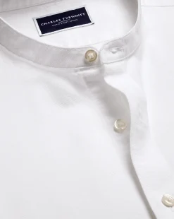 Collarless Shirts|Casual Shirts<Charles Tyrwhitt Collarless Cotton Linen Shirt - White