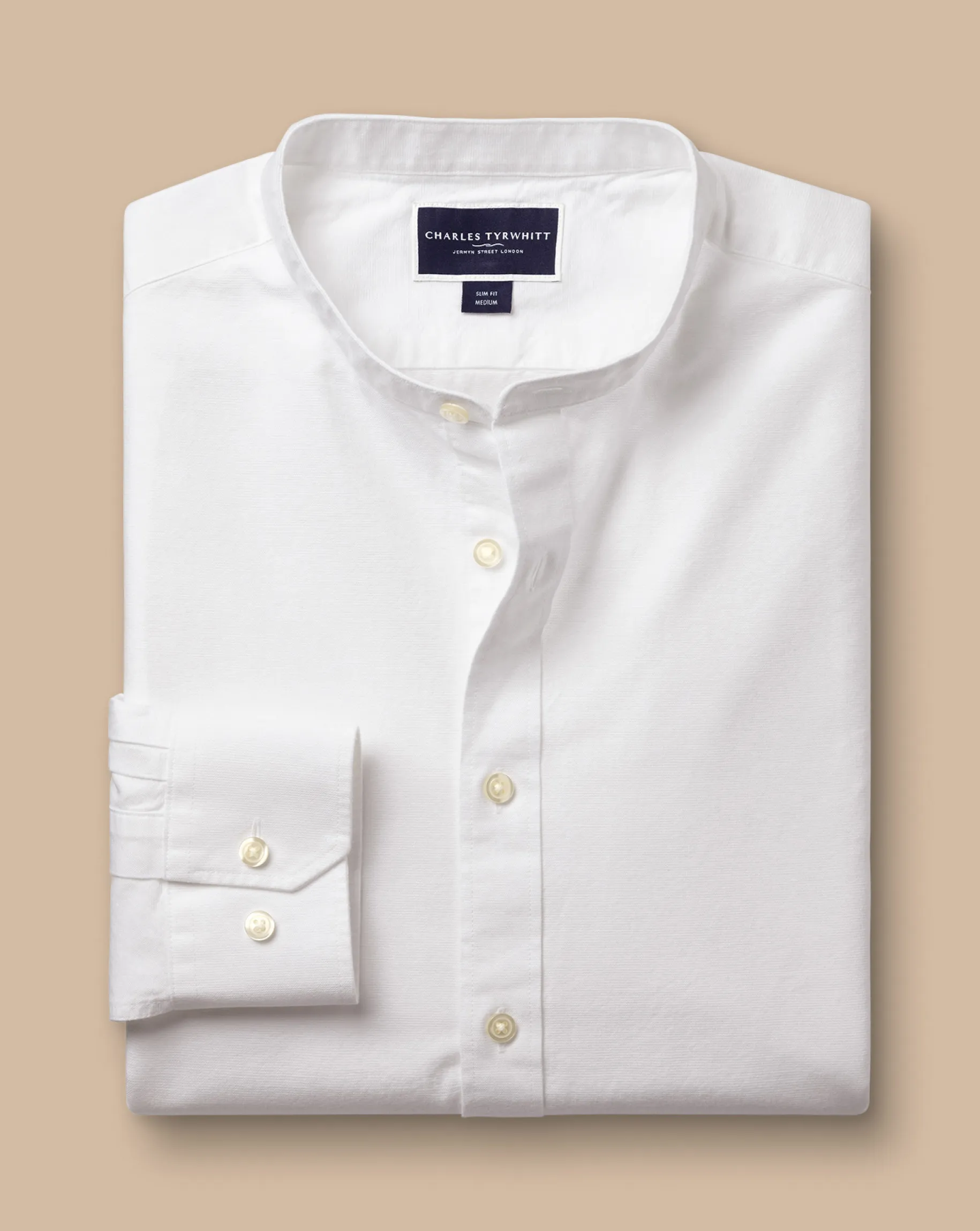 Collarless Shirts|Casual Shirts<Charles Tyrwhitt Collarless Cotton Linen Shirt - White