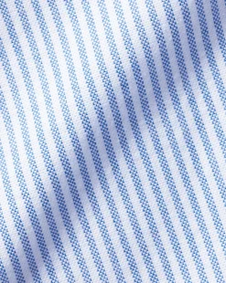 Casual Shirts|Collarless Shirts<Charles Tyrwhitt Collarless Stretch Washed Oxford Stripe Shirt - Ocean Blue