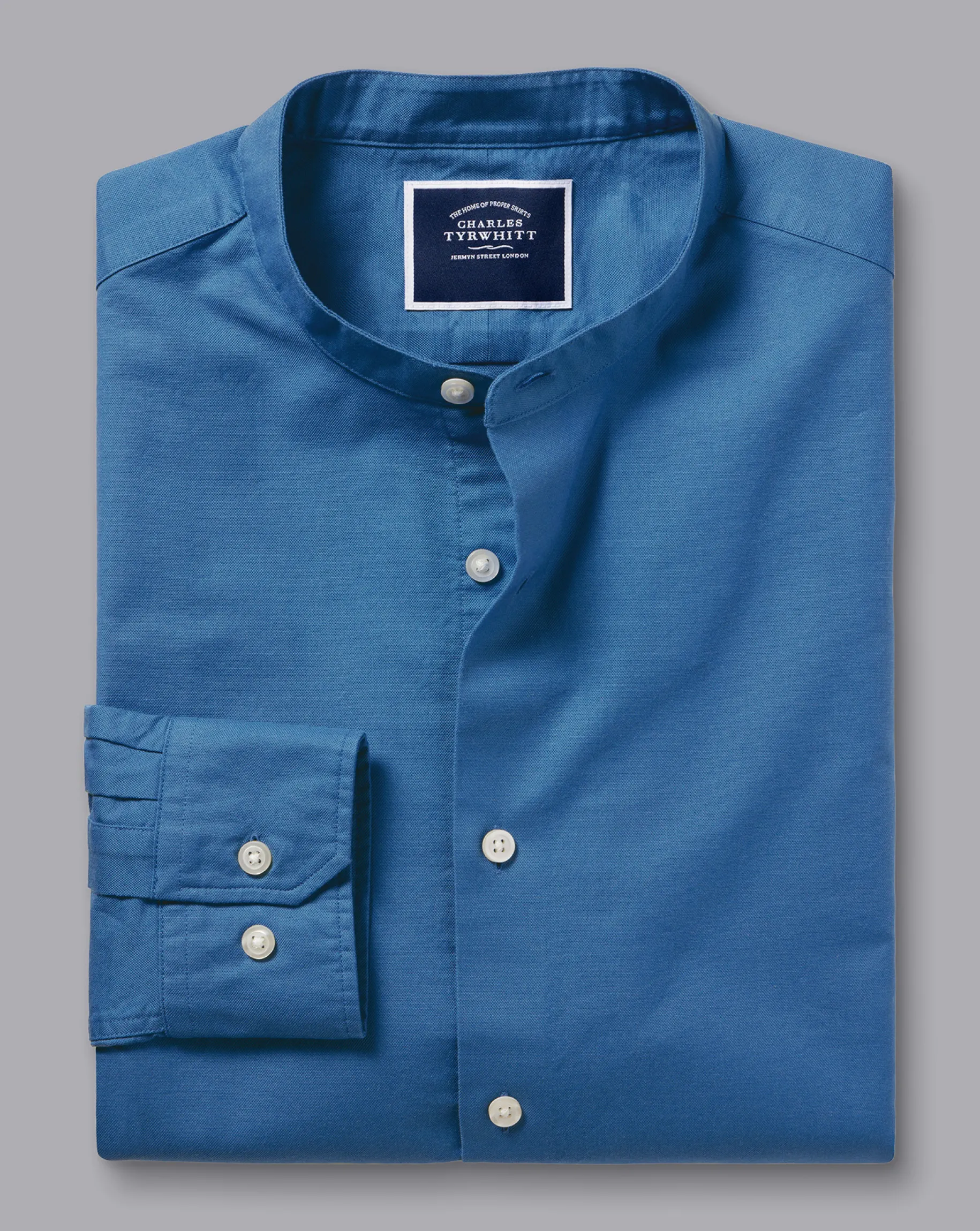 Shirt Sale|Casual Shirts<Charles Tyrwhitt Collarless Washed Oxford Shirt - Ocean Blue