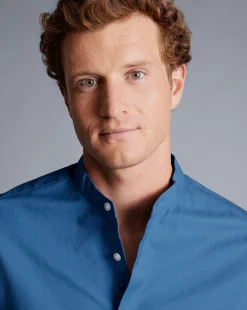 Shirt Sale|Casual Shirts<Charles Tyrwhitt Collarless Washed Oxford Shirt - Ocean Blue