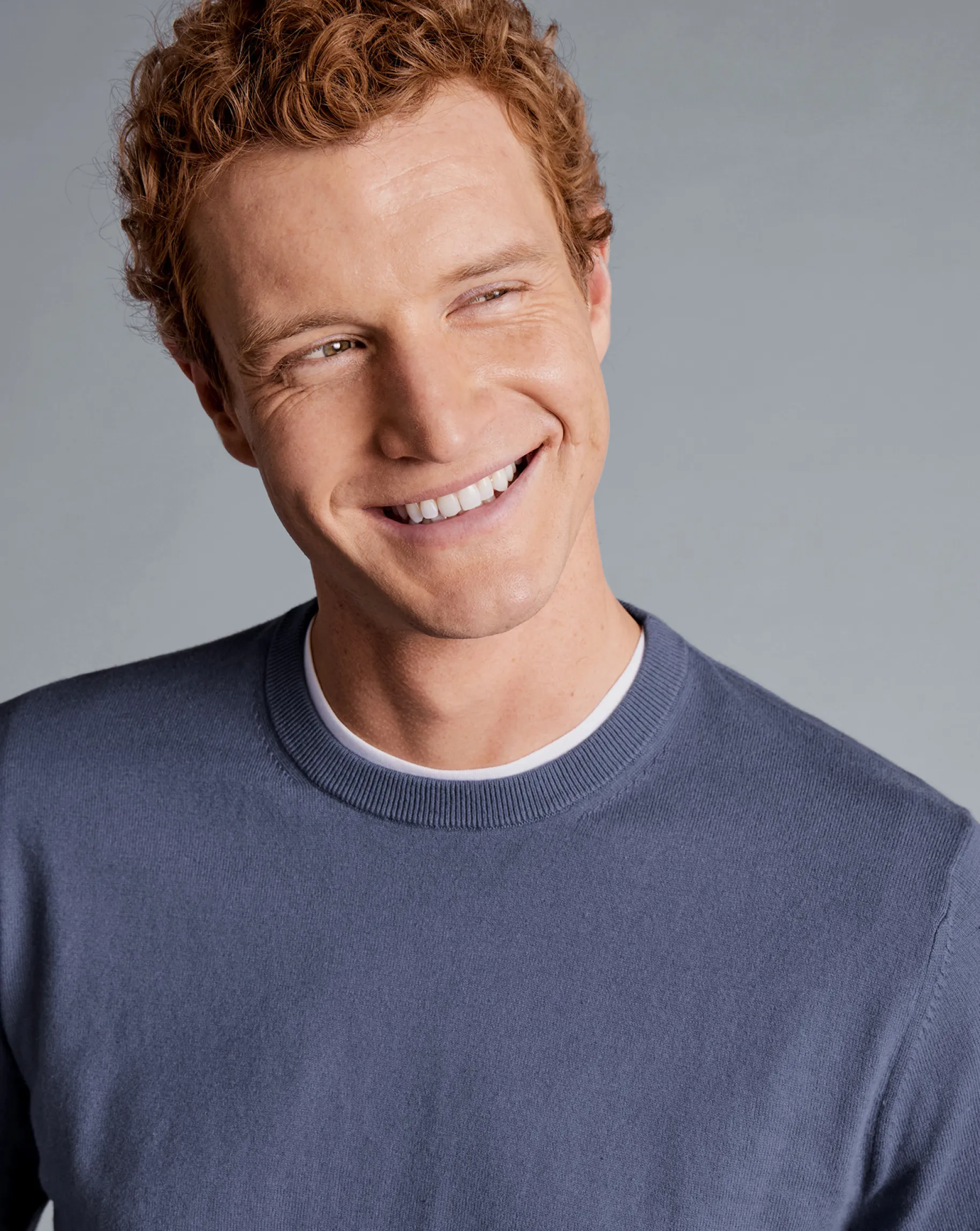 Sweaters<Charles Tyrwhitt Combed Cotton Crew Neck Sweater - Dark Heather Blue