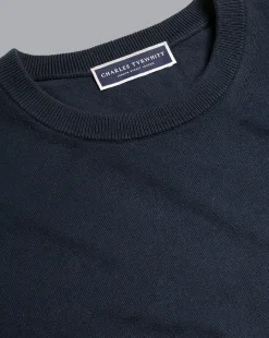Sweaters<Charles Tyrwhitt Combed Cotton Crew Neck Sweater - Dark Navy