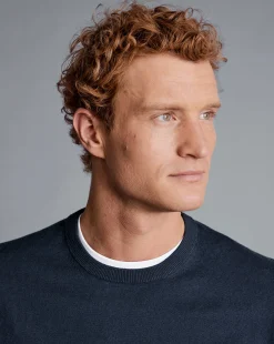 Sweaters<Charles Tyrwhitt Combed Cotton Crew Neck Sweater - Dark Navy