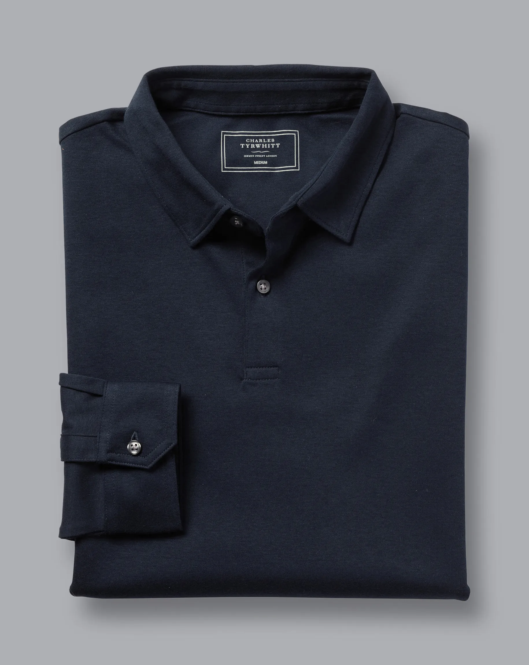 Blue Shirts|Blue<Charles Tyrwhitt Combed Cotton Long Sleeve Polo - Dark Navy