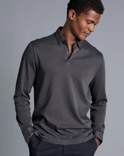 Grey|Long Sleeve polos<Charles Tyrwhitt Combed Cotton Long Sleeve Polo - Dark Grey