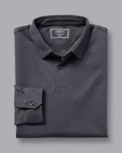 Grey|Long Sleeve polos<Charles Tyrwhitt Combed Cotton Long Sleeve Polo - Dark Grey