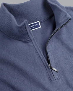 Golf Collection|Sweaters<Charles Tyrwhitt Combed Cotton Quarter Zip Sweater - Heather Blue