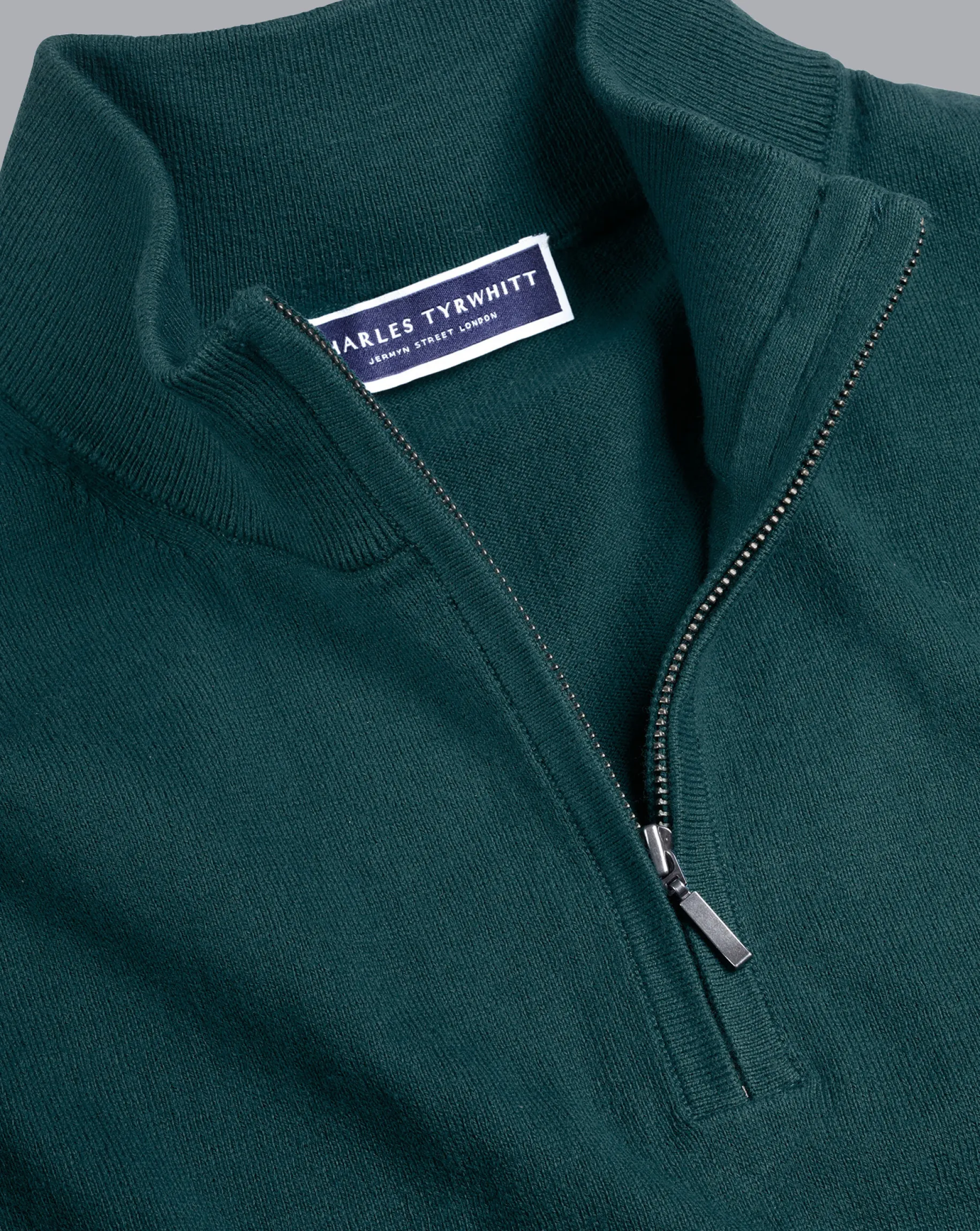 Sweaters<Charles Tyrwhitt Combed Cotton Quarter Zip Sweater - Green Teal