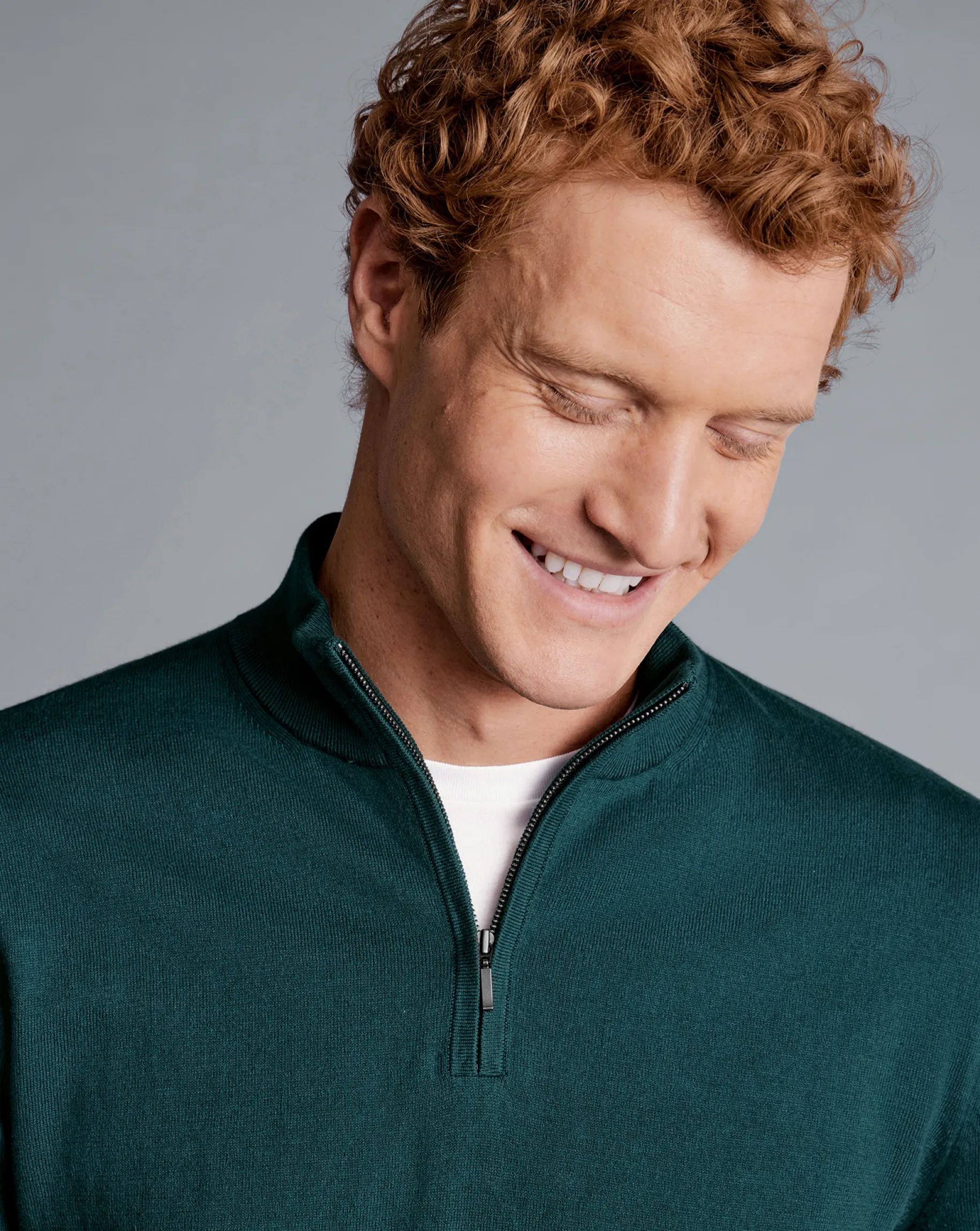 Sweaters<Charles Tyrwhitt Combed Cotton Quarter Zip Sweater - Green Teal
