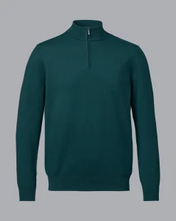 Sweaters<Charles Tyrwhitt Combed Cotton Quarter Zip Sweater - Green Teal