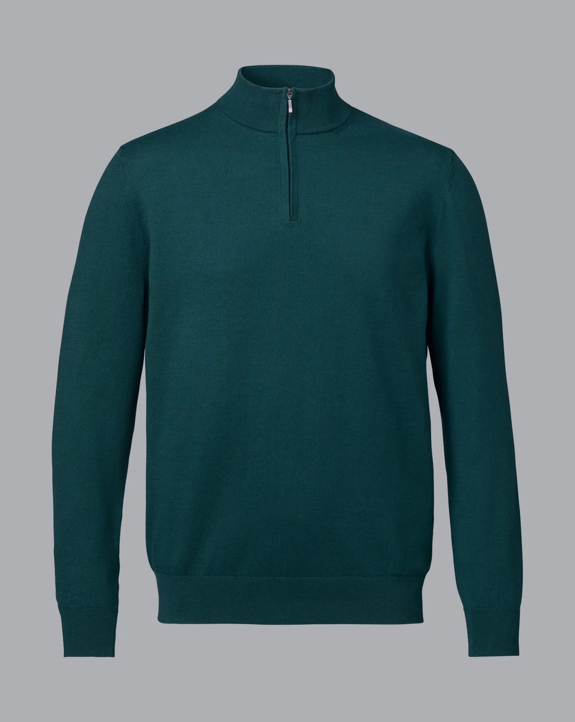 Sweaters<Charles Tyrwhitt Combed Cotton Quarter Zip Sweater - Green Teal