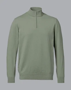 Golf Collection|Sweaters<Charles Tyrwhitt Combed Cotton Quarter Zip Sweater - Sage Green