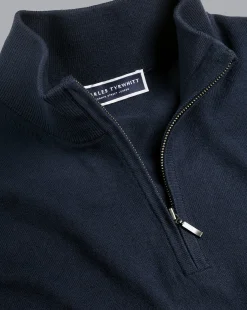 Sweaters<Charles Tyrwhitt Combed Cotton Quarter Zip Sweater - Dark Navy