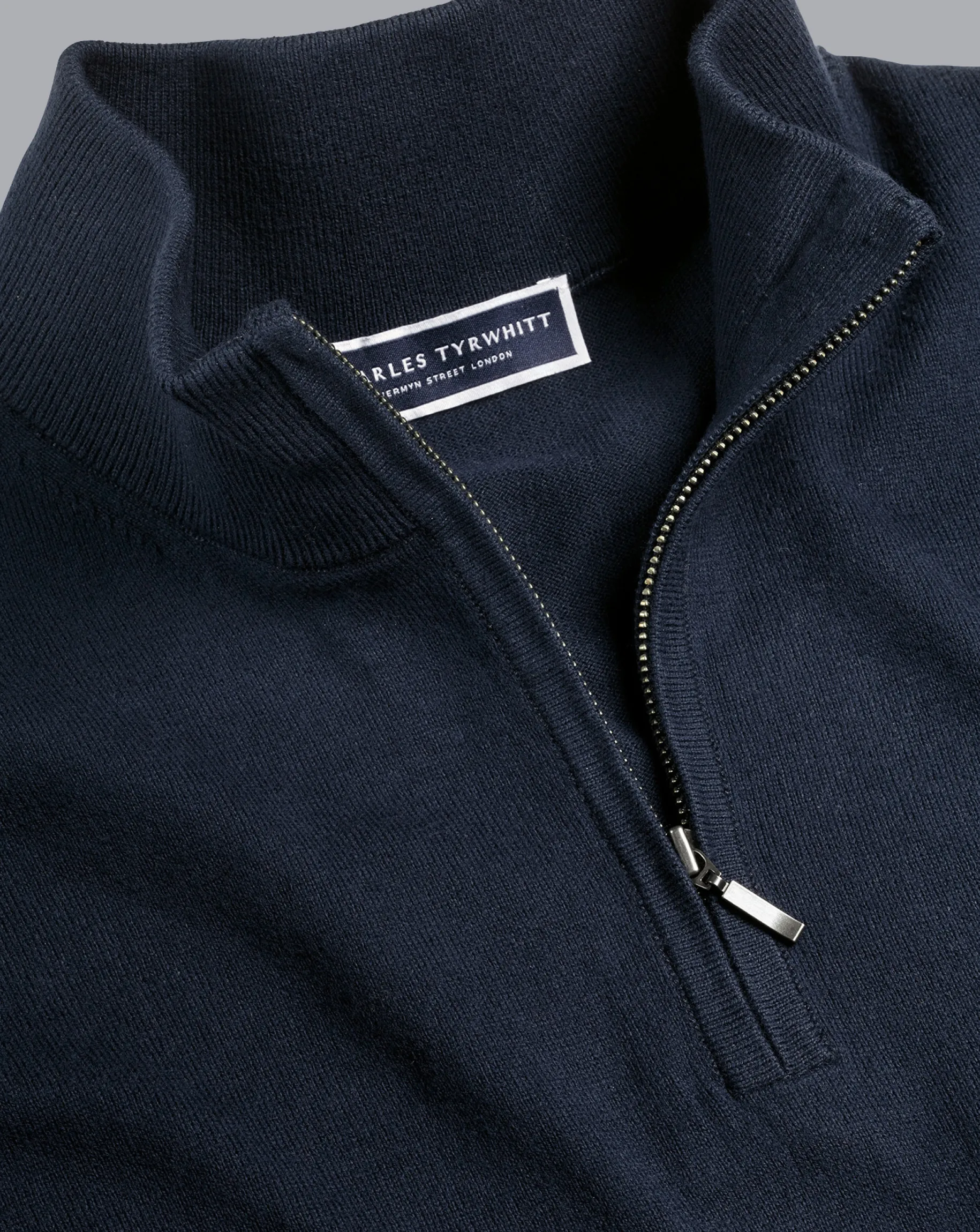 Sweaters<Charles Tyrwhitt Combed Cotton Quarter Zip Sweater - Dark Navy