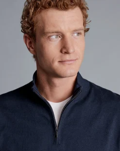Sweaters<Charles Tyrwhitt Combed Cotton Quarter Zip Sweater - Dark Navy