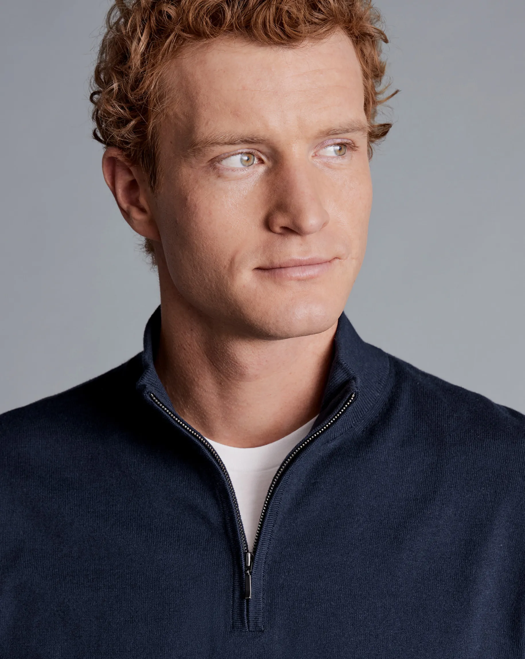 Sweaters<Charles Tyrwhitt Combed Cotton Quarter Zip Sweater - Dark Navy