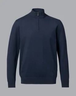 Sweaters<Charles Tyrwhitt Combed Cotton Quarter Zip Sweater - Dark Navy