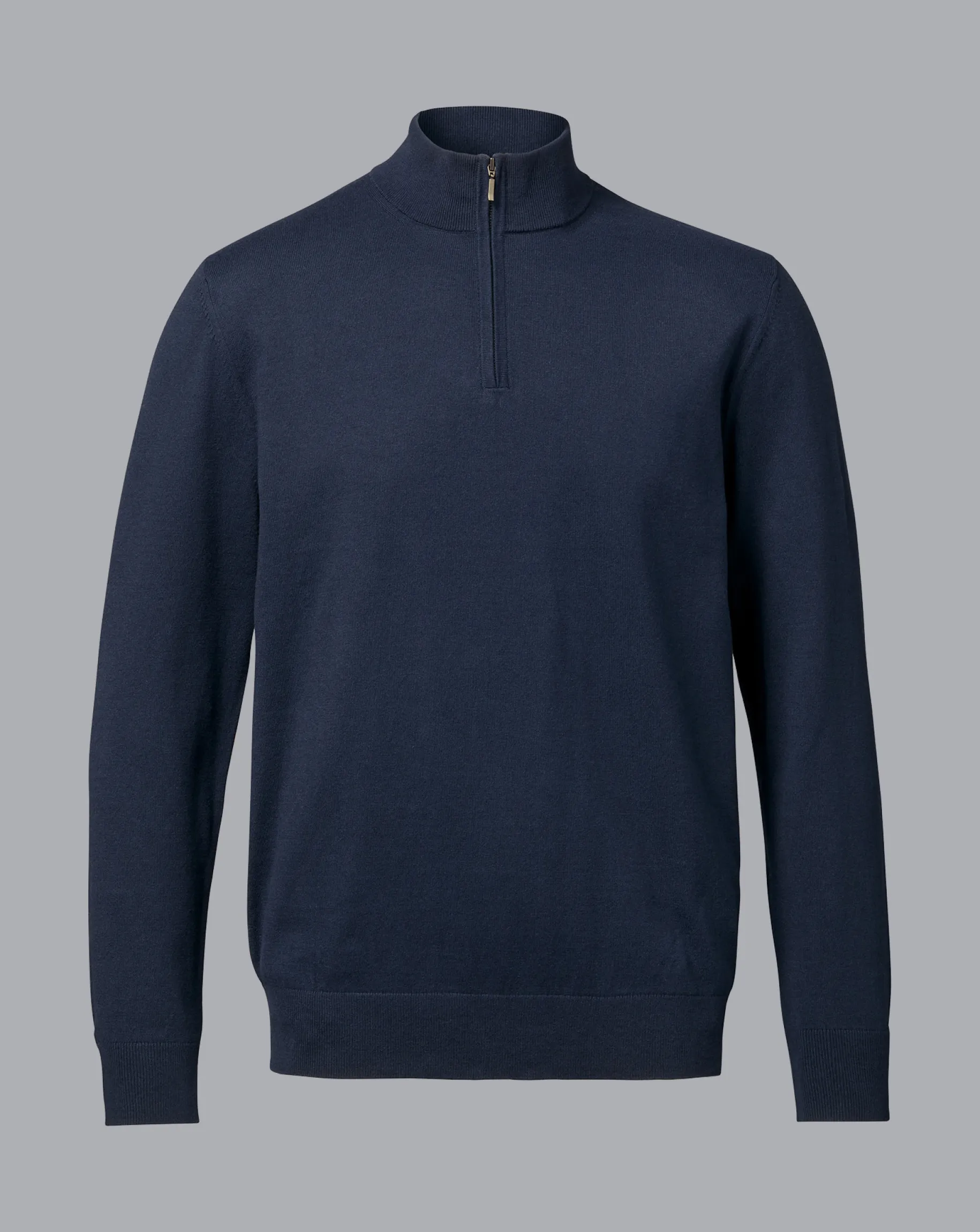 Sweaters<Charles Tyrwhitt Combed Cotton Quarter Zip Sweater - Dark Navy
