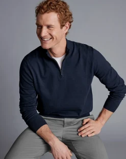 Sweaters<Charles Tyrwhitt Combed Cotton Quarter Zip Sweater - Dark Navy