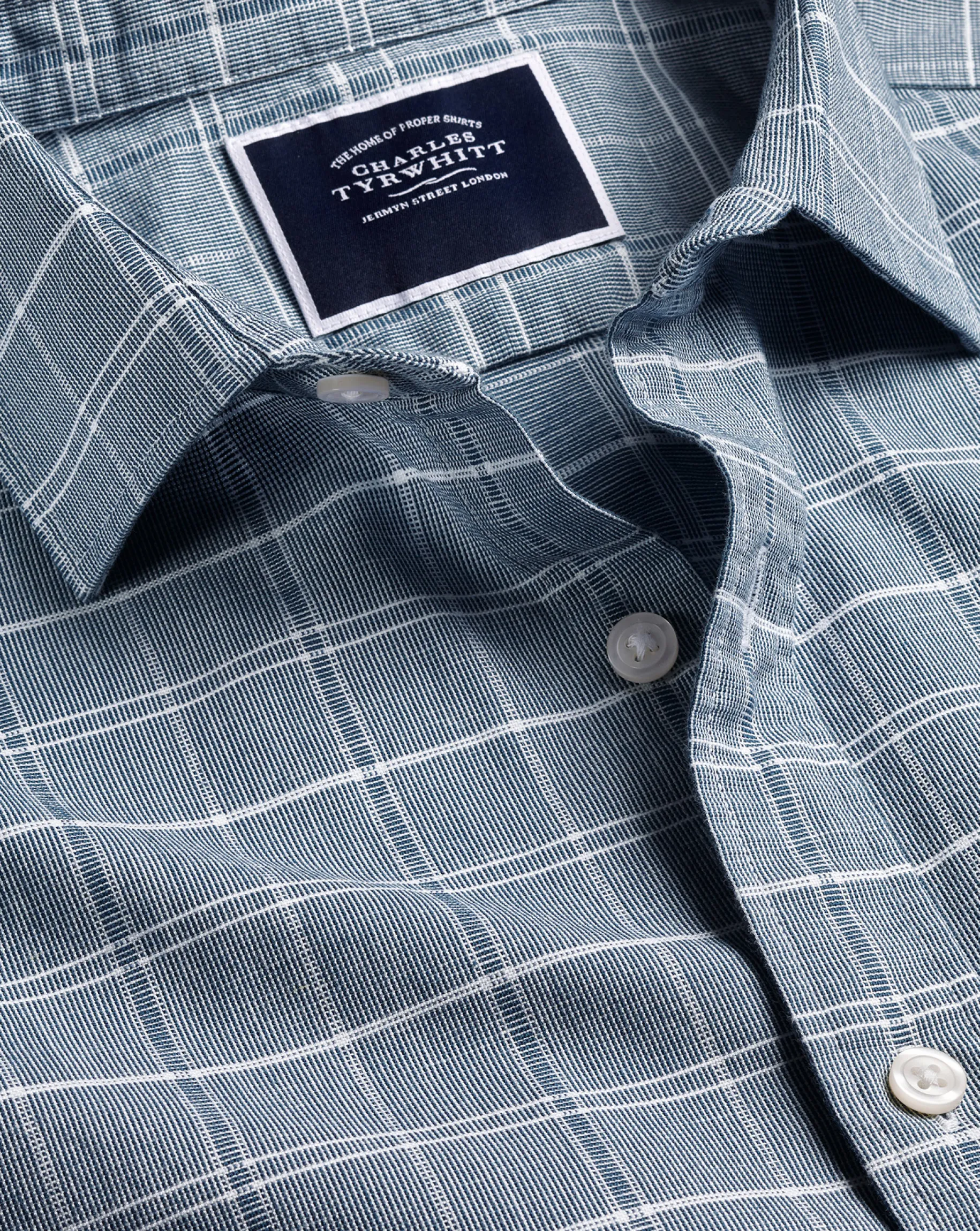 Shirt Sale|Casual Shirts<Charles Tyrwhitt Cotton Linen Check Short Sleeve Shirt - Petrol Blue