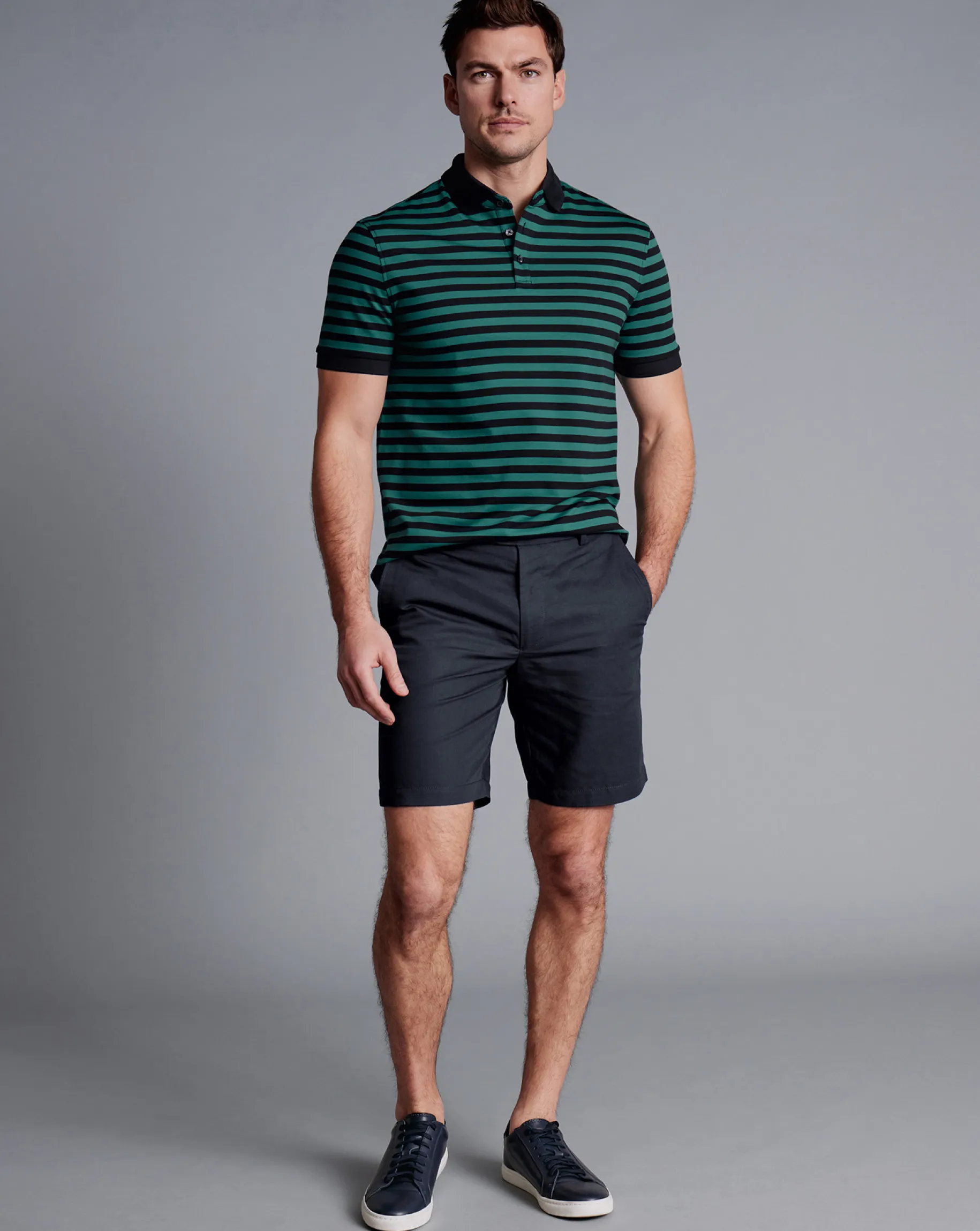 Shorts|Golf Collection<Charles Tyrwhitt Cotton Linen Shorts - Ink Blue