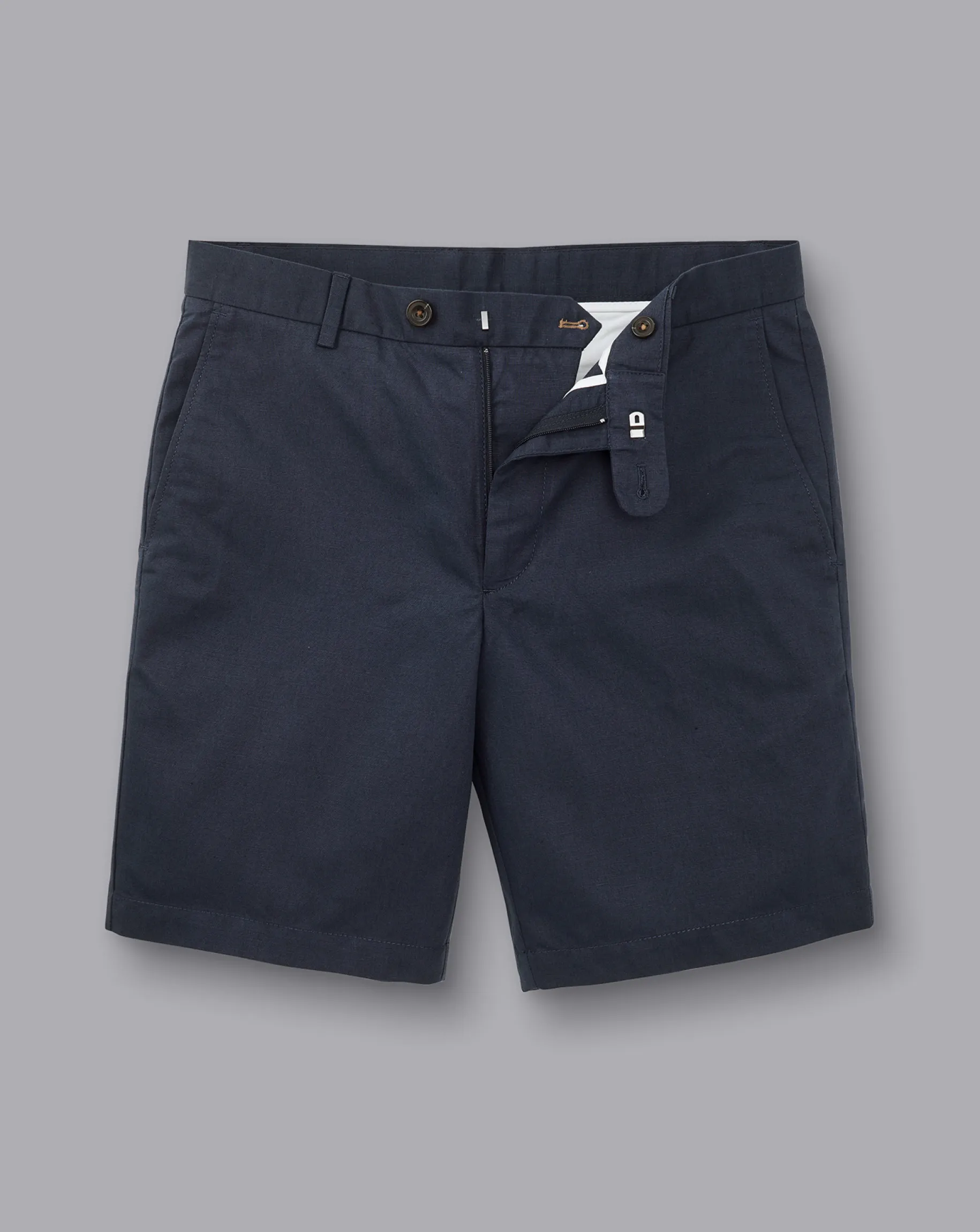 Shorts|Golf Collection<Charles Tyrwhitt Cotton Linen Shorts - Ink Blue