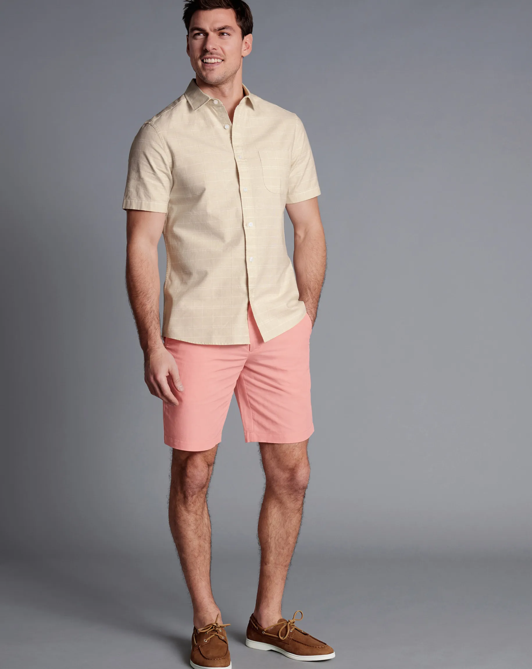 Golf Collection|Pants & Shorts<Charles Tyrwhitt Cotton Linen Shorts - Light Coral Pink