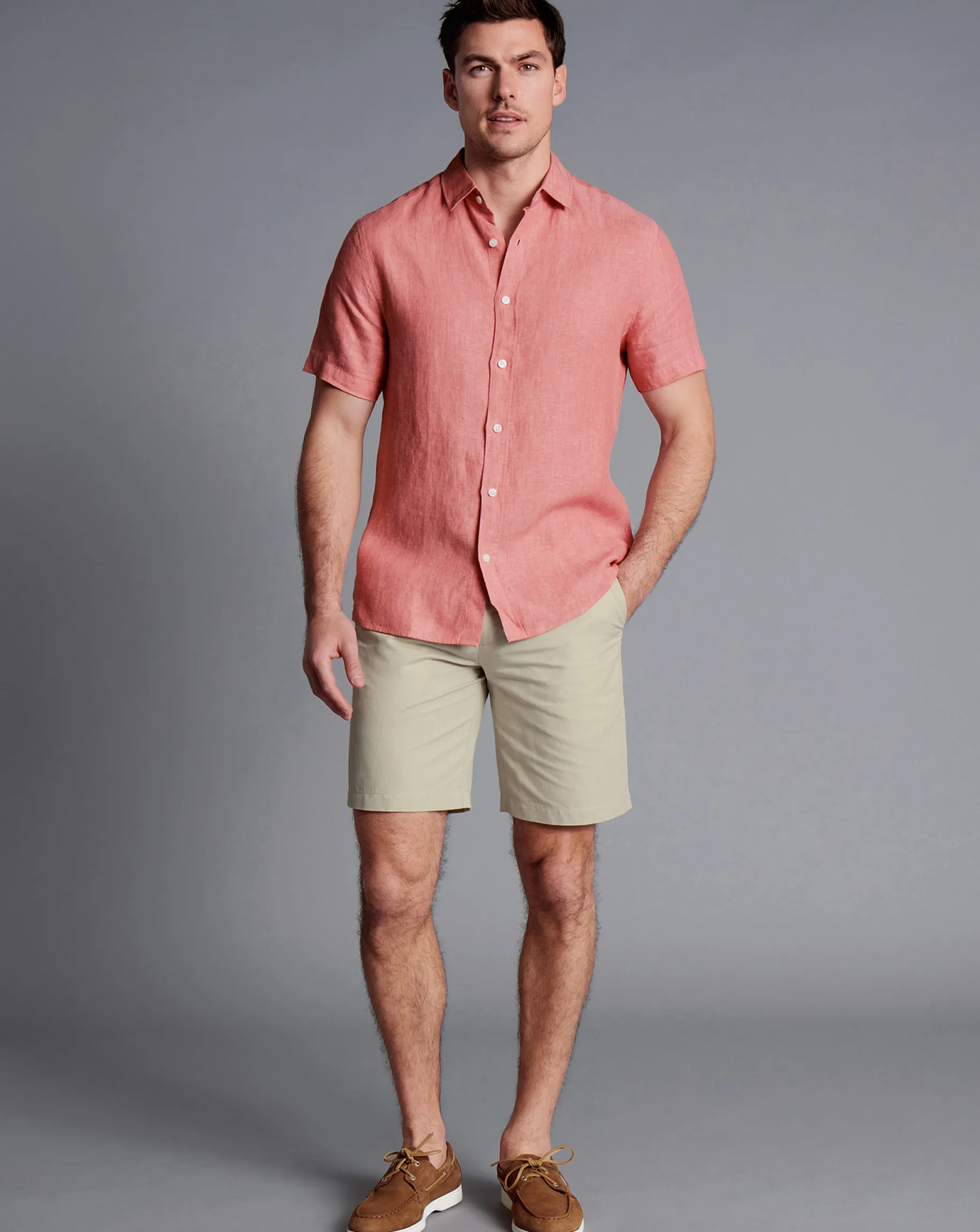 Golf Collection|Shorts<Charles Tyrwhitt Cotton Linen Shorts - Stone