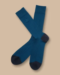 Socks<Charles Tyrwhitt Cotton Rib Socks - Blue Dark Turquoise