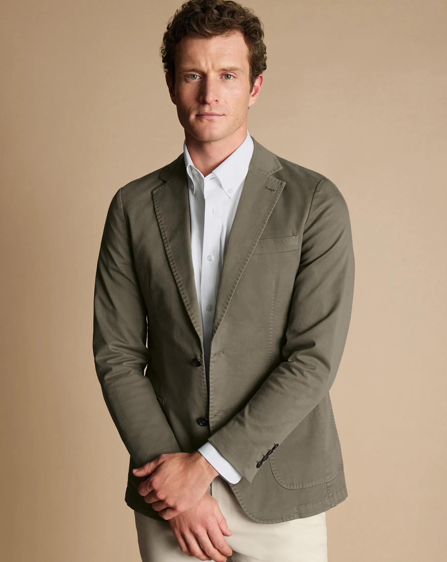 Coats & Jackets|Blazers<Charles Tyrwhitt Cotton Stretch Garment Dyed Jacket - Olive Green