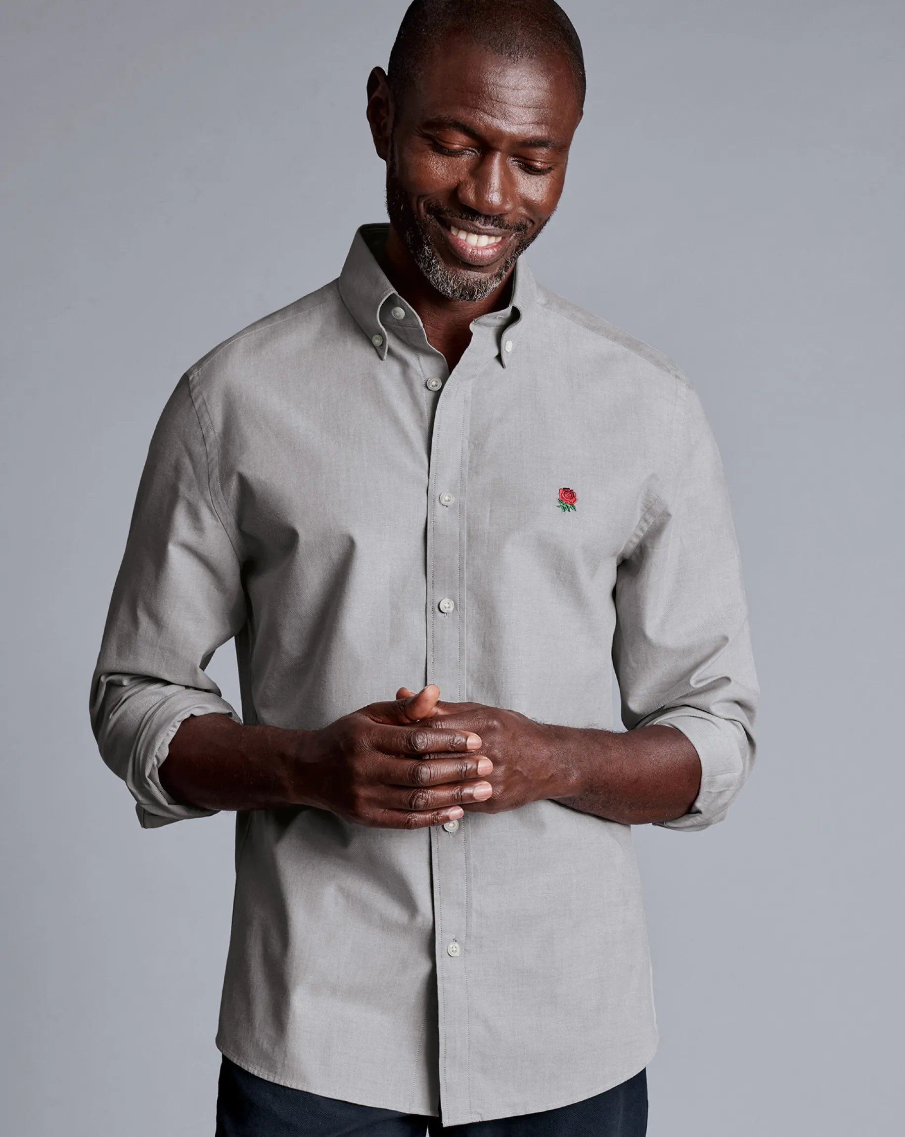 Shirt Sale|Casual Shirts<Charles Tyrwhitt England Rugby Button-Down Collar Brushed Cotton Twill Shirt - Light Grey