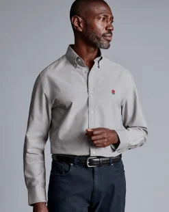 Shirt Sale|Casual Shirts<Charles Tyrwhitt England Rugby Button-Down Collar Brushed Cotton Twill Shirt - Light Grey